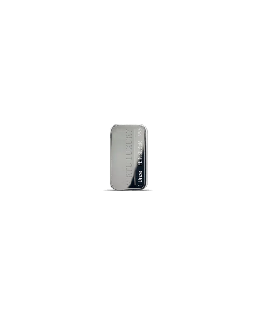 Lingote de plata pura 24K de un peso de 1 onza (31,10 gramos) disponible en VIRTU LUXURY