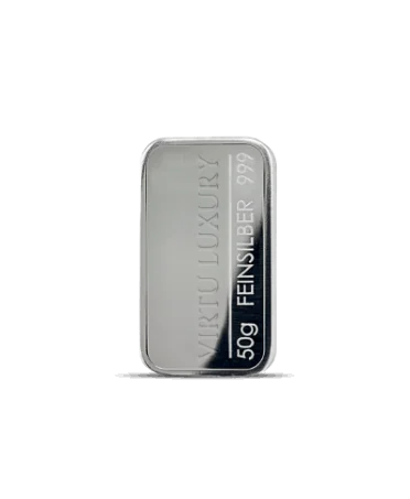 Lingot d'argent pur 24K d'un poids de 50 Grammes disponible chez VIRTU LUXURY