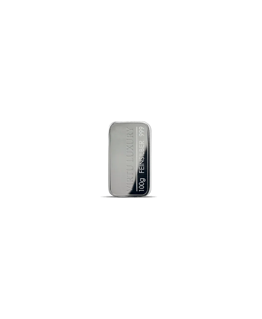 Lingote de plata pura 24K con un peso de 100 gramos disponible en VIRTU LUXURY Lingote de plata pura 24K con un peso de 100 gramos disponible en VIRTU LUXURY