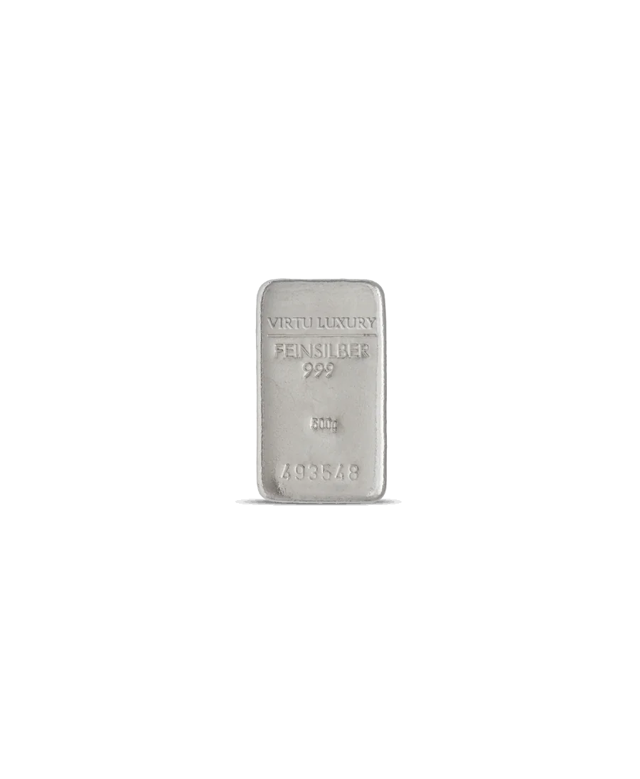 Lingote de plata pura 24K con un peso de 500 gramos disponible en VIRTU LUXURY Lingote de plata pura 24K con un peso de 500 gramos disponible en VIRTU LUXURY