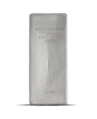 Lingote de plata pura 24K con un peso de 15KG disponible en VIRTU LUXURY