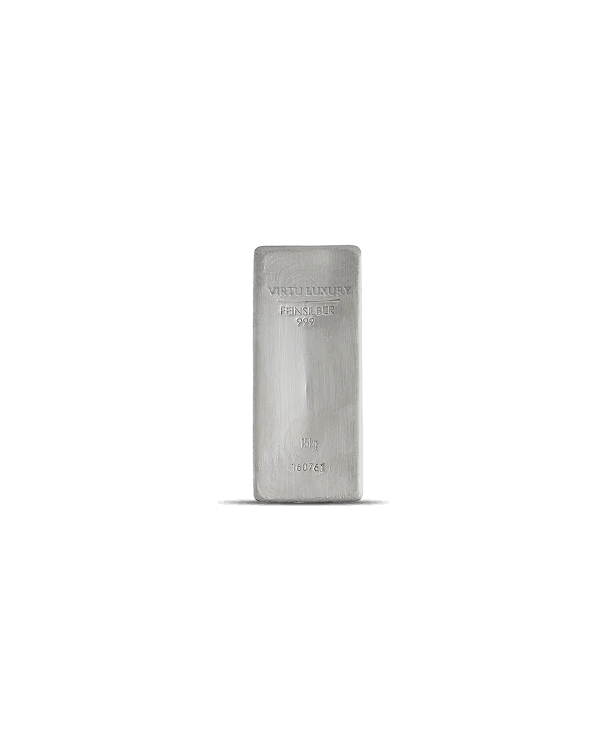 Lingote de plata pura 24K con un peso de 15KG disponible en VIRTU LUXURY