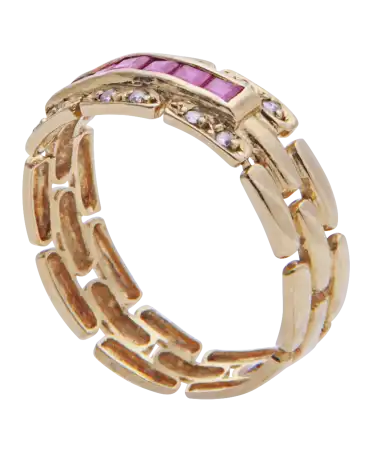 anillo ladrillo de rubí en oro amarillo de 18K disponible en virtu luxury