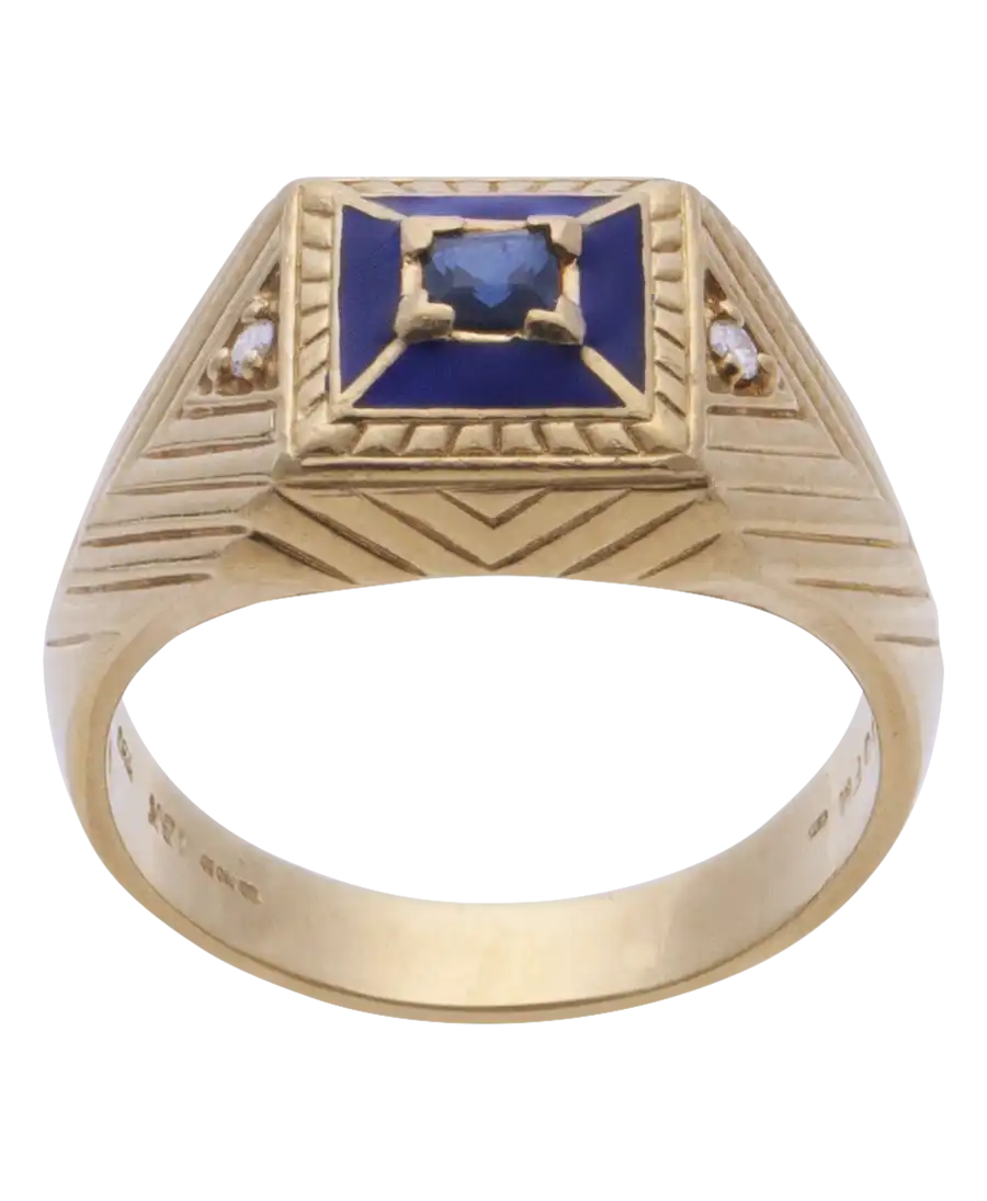 Sello ESTRELLA POLAR de la casa FABERGE en oro amarillo 18K con zafiro y diamantes brillantes en VIRTU LUXURY