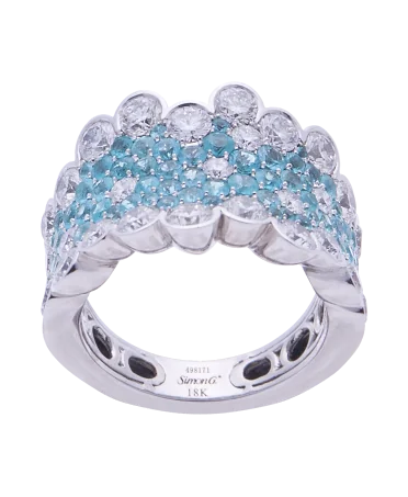 Anillo LP2269 de la casa Simon G. con Diamantes y Turmalinas Paraiba. VIRTU LUXURY.