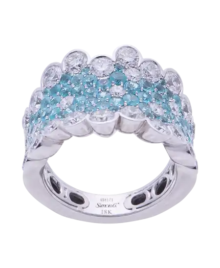 Anillo LP2269 de la casa Simon G. con Diamantes y Turmalinas Paraiba. VIRTU LUXURY.