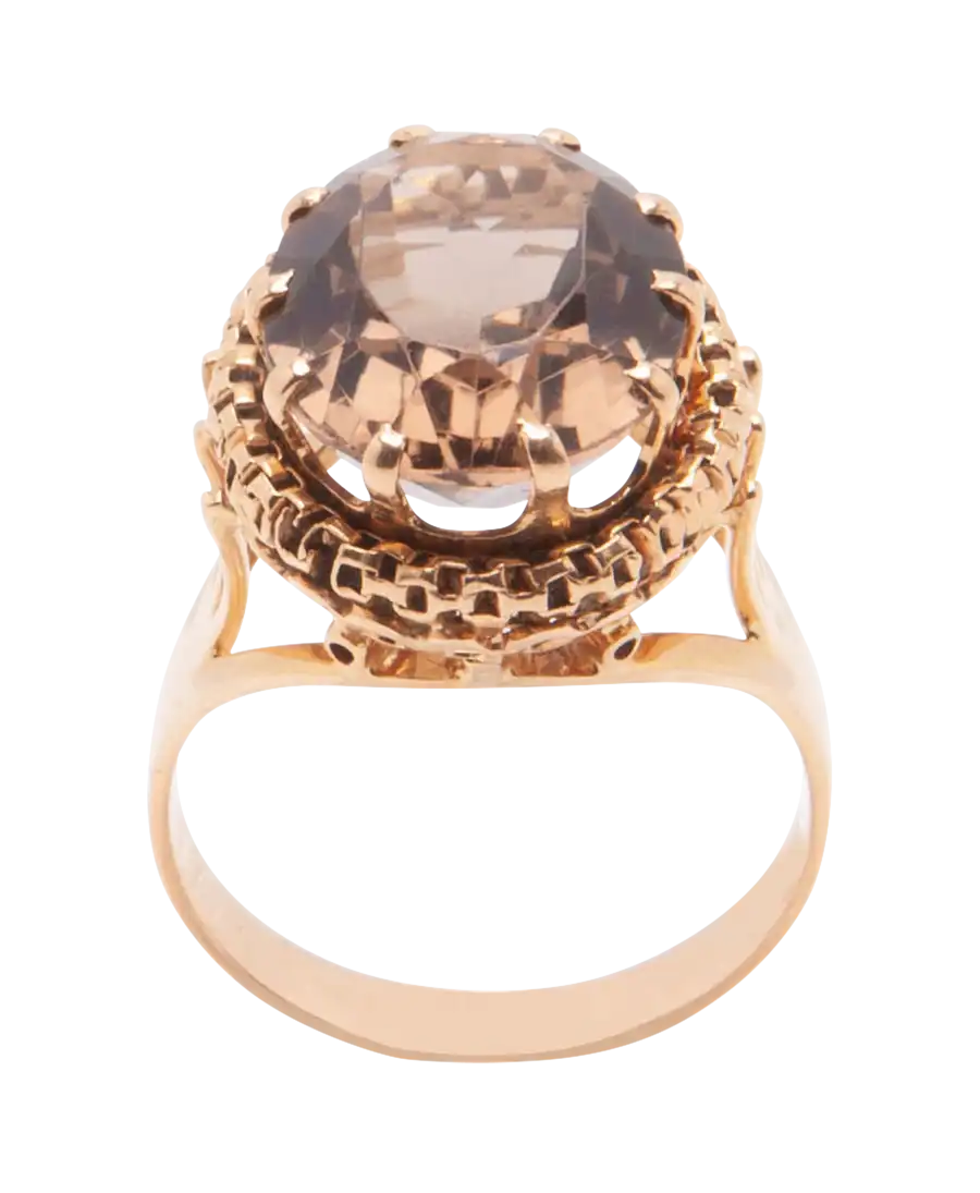 Bague LUMINEUSE en Or jaune 18 Carats avec un Quartz fumé. Disponible chez VIRTU LUXURY.