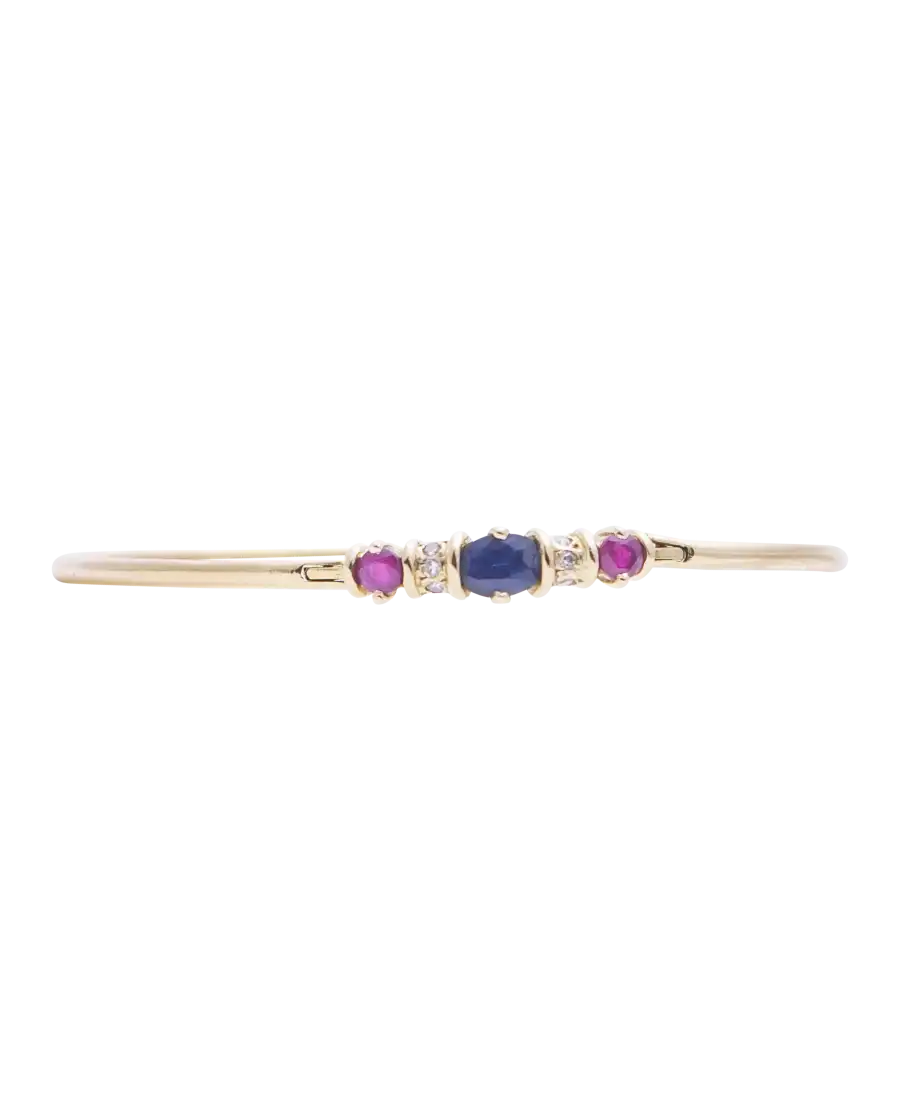 joyas de oro - pulsera rígida de oro con zafiros, diamantes y rubíes - disponible en joyería en VIRTU LUXURY