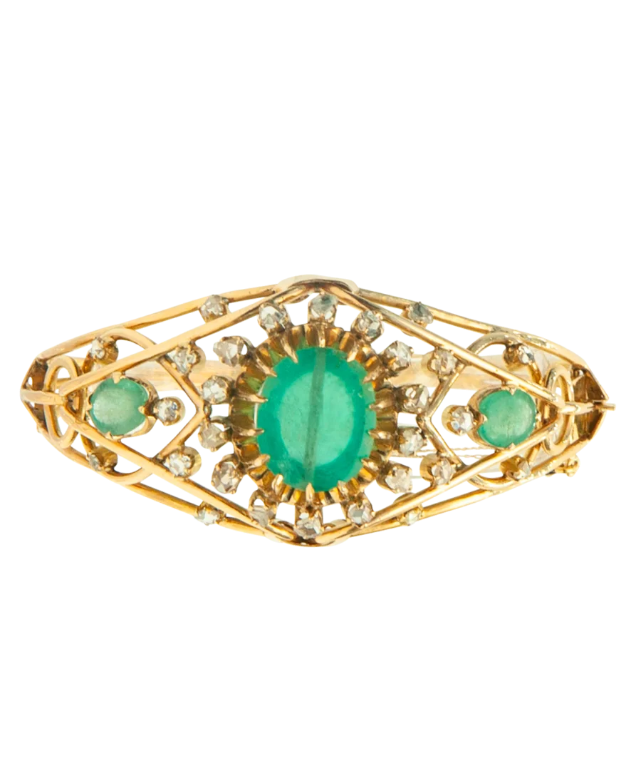 pulsera ZINA en oro amarillo de 18K y 3 esmeraldas transparentes de Colombia talladas en cabujones ovales de 27,78 quilates