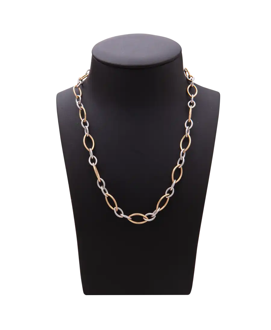 COLLAR MODERNO MALLAS BUCLES 2 OROS ORO BLANCO Y ORO AMARILLO - En JOYERÍA en VIRTU LUXURY