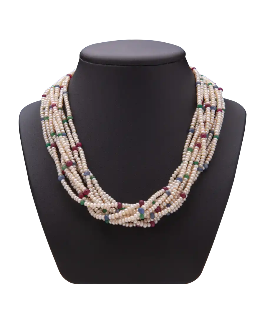 Cocktail de Perles et Pierres Précieuses est un collier avec un fermoir en Or. VIRTU LUXURY.