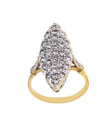 Anillo Marquise en Fiesta con 2 Oros blanco y amarillo. Disponible en VIRTU LUXURY.