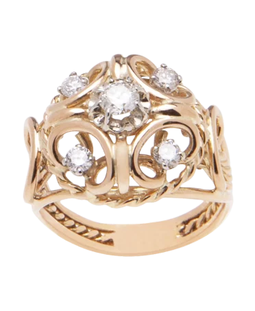 Anillo Arabesque en Oro amarillo de 18 Quilates con Diamantes blancos. Disponible en VIRTU LUXURY.