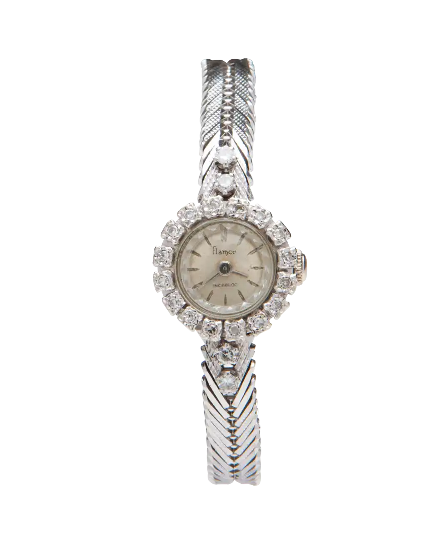 Reloj de pulsera en Oro blanco de 18 Quilates de la casa relojera Flamor. VIRTU LUXURY.