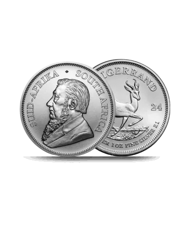 anverso y reverso de la moneda de plata KRUGERRAND 1ONZA PLATA en VIRTU LUXURY