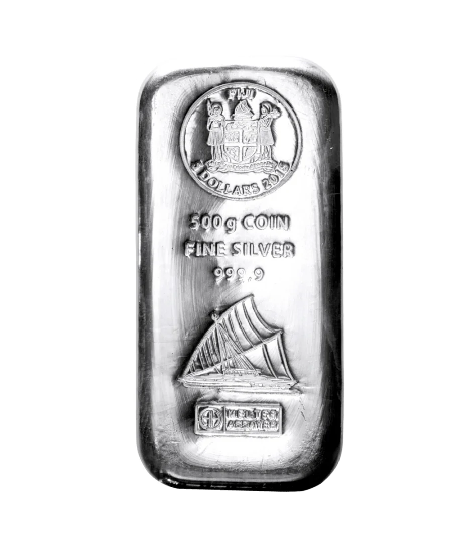 lingote de plata de 500 gramos de las islas FIJI con un valor nominal de 5 dólares SIN IVA