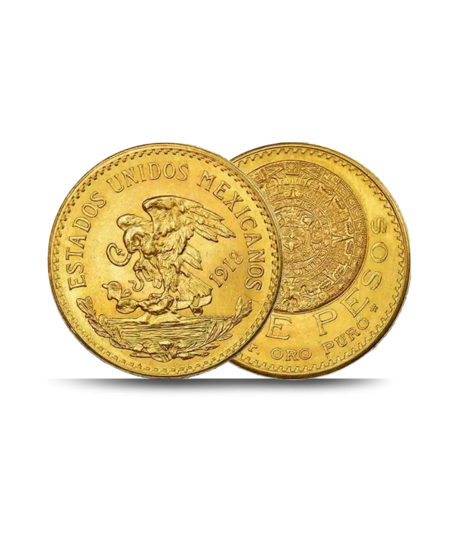 Anverso y reverso de moneda de oro de 20 pesos mexicanos disponible en VIRTU LUXURY