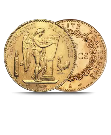Anverso y reverso de la moneda de oro de 100 francos de oro disponible en VIRTU LUXURY