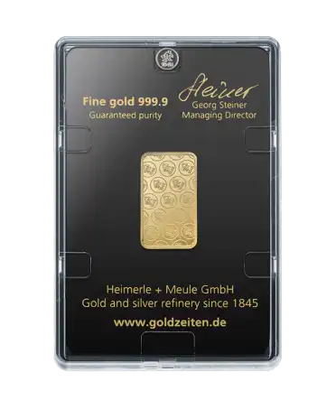 arrière du lingot de 10 Grammes de HEIMERLE + MEULE d'or pur 24K en vente disponible chez VIRTU LUXURY