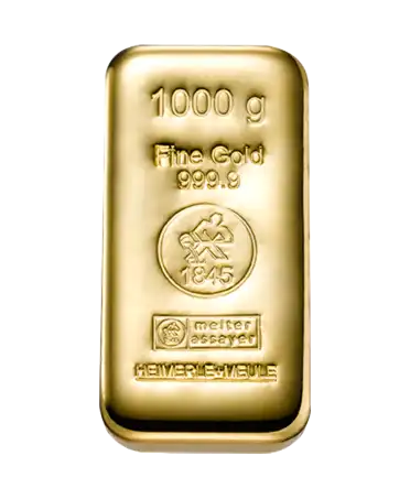 Lingote de ORO fundido de 1 kg HEIMERLE ET MEULE de oro puro de 24K reciclado disponible a la venta en VIRTU LUXURY