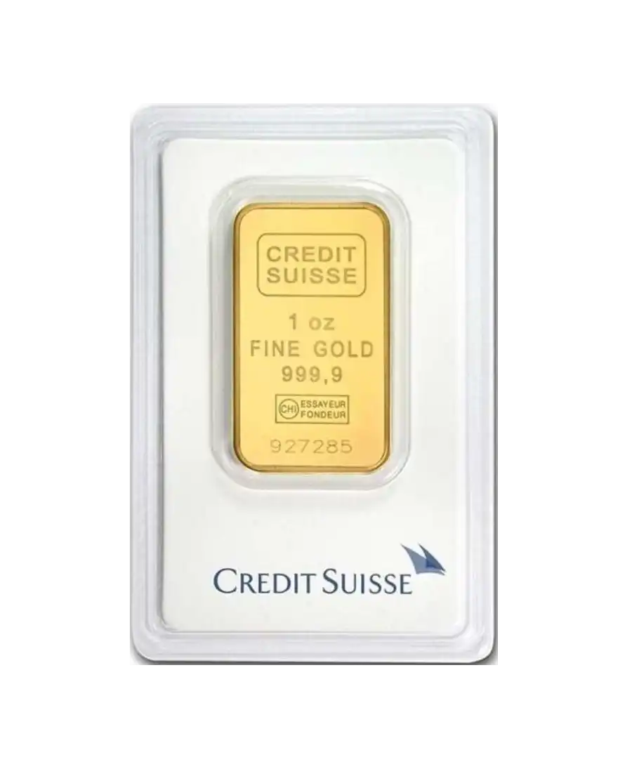anverso del lingote acuñado de 1 Onza de Credit Suisse de oro puro 24K reciclado en venta disponible en VIRTU LUXURY anverso del lingote acuñado de 1 Onza de Credit Suisse de oro puro 24K reciclado en venta disponible en VIRTU LUXURY