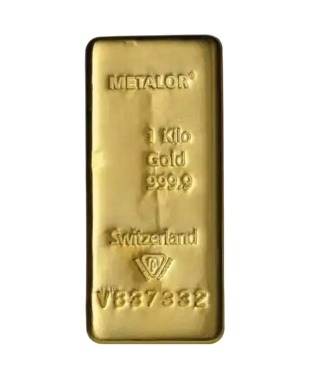 Lingote de ORO fundido de 1 Kg METALOR de oro puro 24K reciclado disponible para la venta en VIRTU LUXURY