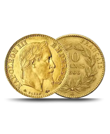 MONEDA 10 FRANCOS NAPOLEÓN 3 CABEZA LAUREADA DE ORO DE VIRTU LUXURY