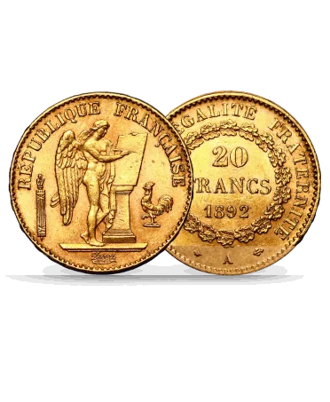 moneda de 20 francos de oro Genio disponible en VIRTU LUXURY