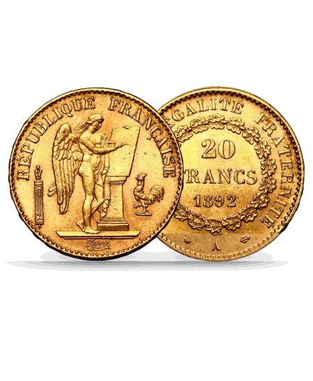 moneda de 20 francos de oro Genio disponible en VIRTU LUXURY