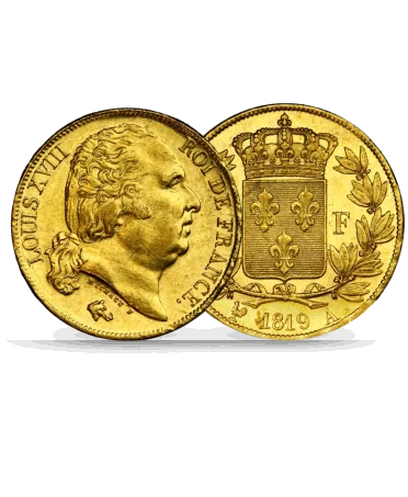moneda de LOUIS D'OR o también la de 20 francos de oro LOUIS XVIII disponible en VIRTU LUXURY