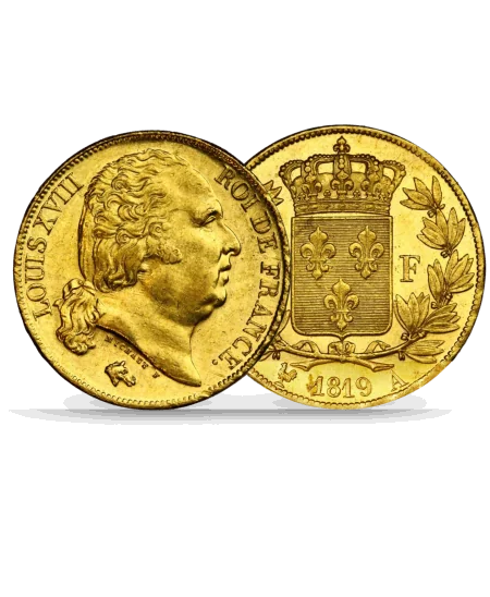 moneda de LOUIS D'OR o también la de 20 francos de oro LOUIS XVIII disponible en VIRTU LUXURY